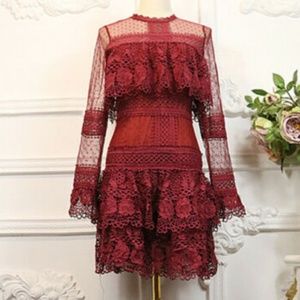 red lace ruffle trendy cocktail dress NWT boho